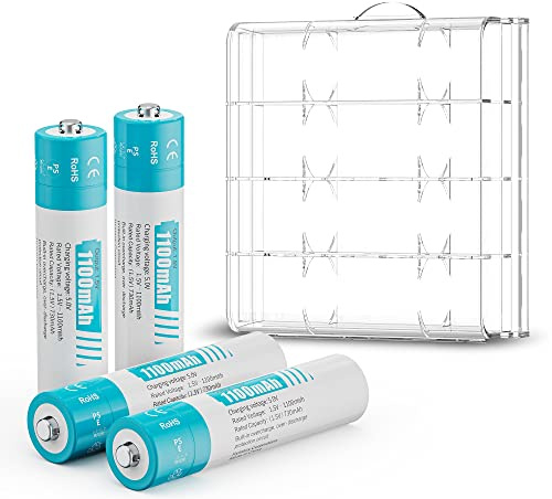 czvv Uppladdningsbara AAA litiumbatterier 1,5 V – hög kapacitet 1 100 mWh 4 stycken batterier – livslängd 10 år, låg självurladdning – 1 300 cykler, konstant prestanda, leksak, rakapparat, väggklocka