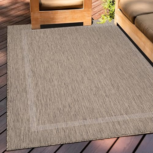 Teppium Tapis d'extérieur résistant aux intempéries - 60 x 100 cm - Marron - Aspect sisal - Lavable - Antidérapant - Imperméable - Bordures - Facile d'entretien - Idéal pour balcon, terrasse, jardin