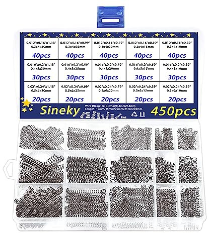 LOEASE 450-teiliges Druckfeder-Sortiment-Set | Kleine Druckfedern aus Edelstahl 304 | 15 Verschiedene Größen, 450-teiliges Federsortiment