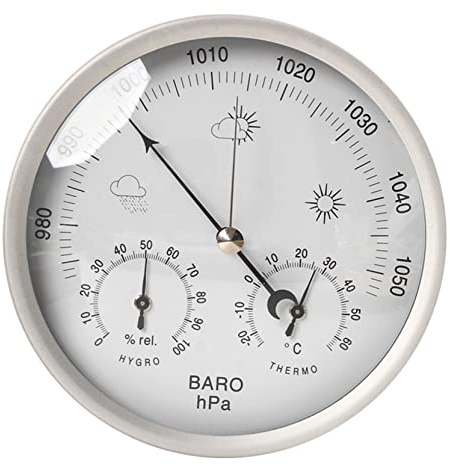 ZALTAS 3 In 1 Metal Barometer, Indoor Outdoor Weather Station Barometer Thermometer Hygrometer,fishing Barometer,barometers for the Home,outside Thermometer for Home Silver