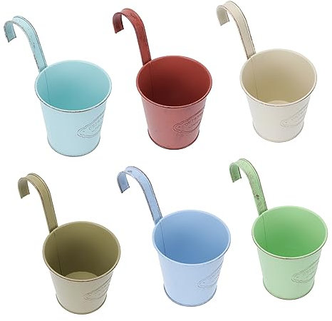 Garneck 6stücke Blumeneimer Aus Eisen Im Retro-Stil Blumentöpfe Für Trockenblumen Behälter Mit Hakendesign Für Balkondekoration Heimdekoration Im Wohnzimmer Und Schlafzimmer