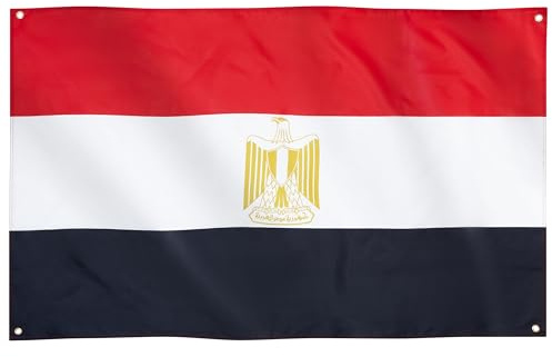 Runesol Dapeau Egypte, 91x52cm, 3ft x 5ft, 4 œillets, œillet dans chaque coin, Drapeau Égyptien, Misr, علم مصر, Drapeau Premium, Intérieur, Extérieur, Couleurs Vives, Journée de la révolution