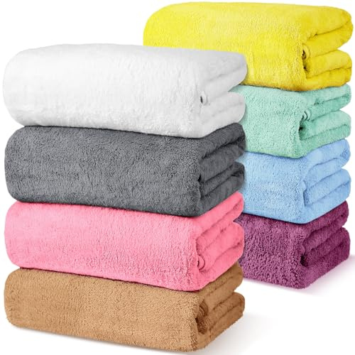 Peryiter 8 Pcs Bath Towel Set 28 x 55 Inches Microfiber Towels Quick Dry Coral Velvet Highly Absorbent Soft Bathroom Shower for Adults and Kids(Multi Colors)