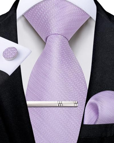 DiBanGu Einfarbig Krawatte für Herren formellen Seiden-krawatte und Einstecktuch Manschettenknöpfe Krawattenklammer Set für Hochzeit Party