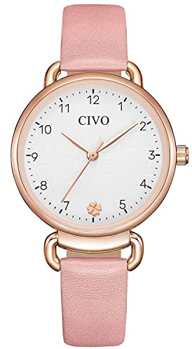 CIVO Damklocka Läderrem Klocka Dam Elegant Analog Armbandsur Kvinnor Vattentät Kvarts Mode Design Present Kvinnor, 04-rosa, Standard, Elegant
