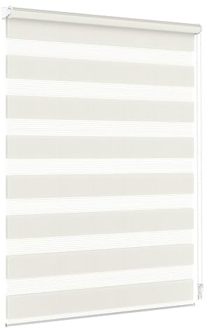 Jalousiescout Doppelrollo Klemmfix ohne Bohren & mit Bohren, 100x120cm Creme Rollo Fensterrollo lichtdurchlässig, Sonnenschutzrollo Zebrarollo für Fenster & Türen