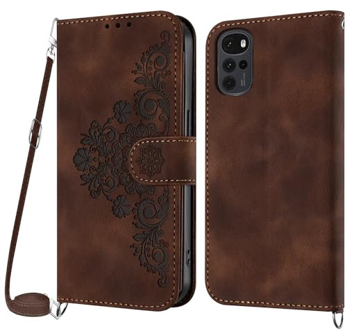 Netany Funda para Motorola Moto G22 4G con Cuerda, Flip Billetera Funda Tapa Libro PU Cuero con Ajustable Cordón,【2 Ranuras】【Magnética】,Funda para Motorola Moto G22 4G Cuerda (Marrón)