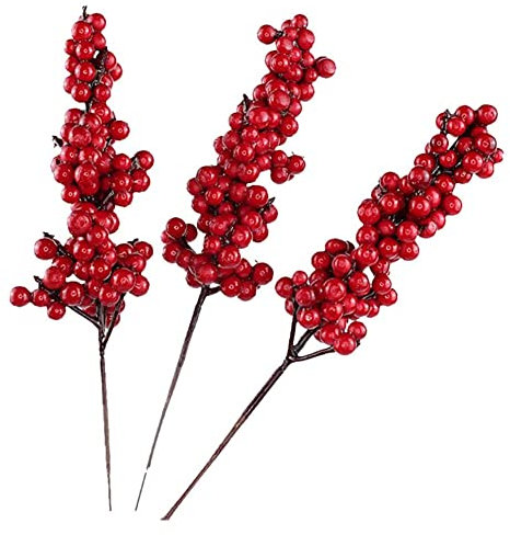 Oikabio Künstliche rote Beeren, dekorative Zweige mit Beeren, Herbstzweige, Weihnachtsspieße, Zweigbeeren, 10 Stück