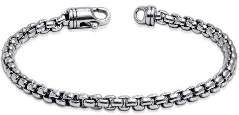 LeCalla Herrenarmband aus massivem 925er Sterlingsilber | Italienische handgefertigte Antik-Box- & geflochtene Fuchsschwanzkette | Biker-Armband | Schmuckgeschenk für Männer | 7,5–9 Zoll