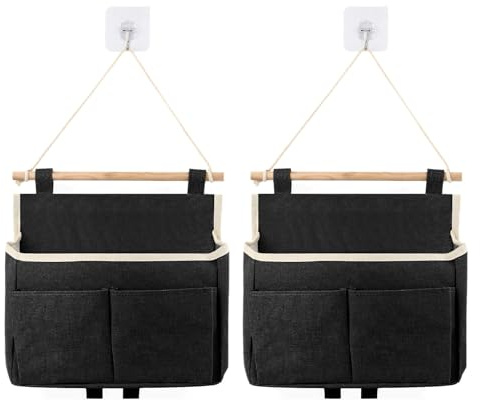 2 Stück Hängeorganizer, Hohe Kapazität Zusammenbaubar Hängeaufbewahrung Tür Organizer Hängeorganizer Bad mit 2 Haken, Faltbares Leinen Wand Organizer Hängend für Zuhause Büro Schlafsaal Bad (Schwarz)