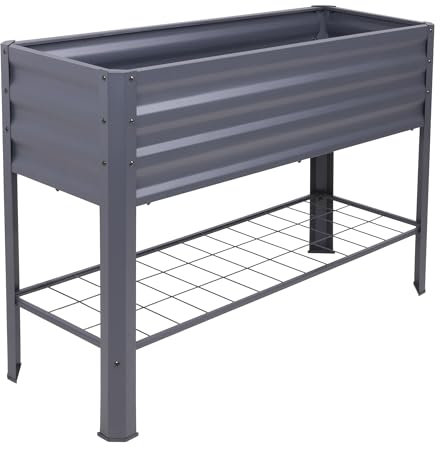 Metall Hochbeet anthrazit inklusive Pflanzenvlies - 114 x 41 cm - Anzucht Frühbeet freistehend mit Gitterablage - Garten Pflanzkasten Gemüsebeet Kräuterbeet Anzuchthilfe mit Vlies