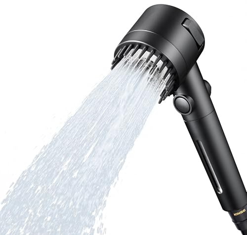 KINSE Filter Duschkopf mit Schlauch, Hochdruck Duschbrause,Duschkopf Wassersparend mit 3 Strahlarten, Regendusche Druckerhöhend Sparduschkopf für Hartes Wasser