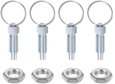 QUARKZMAN 4 Piezas Pasador de Resorte con Anillo de Extracción Rosca M8*1.25 Longitud 0.63 Pasador Diámetro 5Mm Cabeza Plana Acero al Carbono Retráctil No Bloqueable