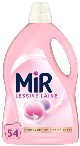 MIR, Lessive Liquide Laine, Main & Machine, Raviveur, Formule Unique 3en1, Douceur, Toucher Cachemire, Fibres, Anti Bouloche, Tenue, Pour Laine, Soie, Delicats, 54 Lavages
