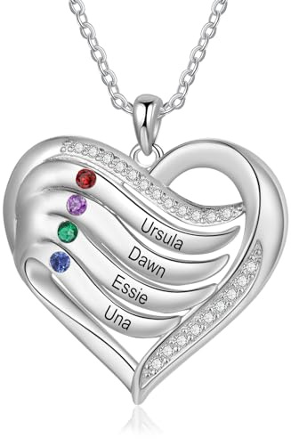 lorajewel 925 Sterling Silber Kette mit Namen Personalisierte Halskette für Damen Kette mit Anhänger Geburtssteinen Gravur Geschenke zum Muttertag Weihnachten Valentinstag