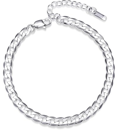 ALEXCRAFT Fußkettchen für Damen Frauen Silber Edelstahl Kubanische Kette | Fußkettchen silber wasserfest edelstahl Damen Frauen Strand-Fußkettchen Muttertag Valentinstag Weihnachten Schmuckgeschenke