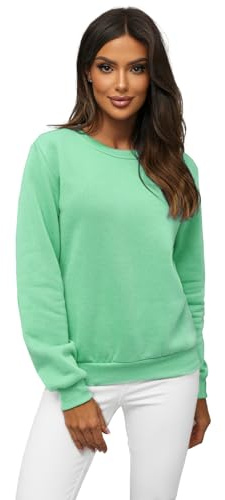 OZONEE Damen Sweatshirt Pullover Langarm Farbvarianten Langarmshirt Pulli ohne Kapuze Baumwolle Baumwollmischung Classic Basic Rundhals-Ausschnitt Sport 777/3001B PFEFFERMINZ L
