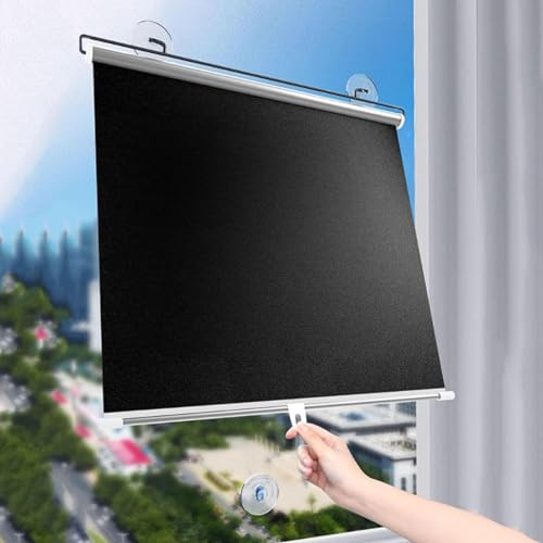 Black Blinds Window Roller No Drilling 68x125 cm Portable Suction Cup Roller Blinds Blackout Blinds Retractable Sunscreen Insulation Shading Curtain,for Home Office Car