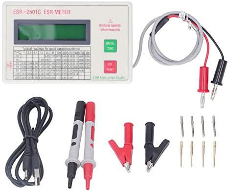 Tester per Condensatori Funzione di Spegnimento Intelligente Leggero, Misurazione CC per Cortocircuito, Materiale ABS, Modello 2501C, Intervallo di Misurazione 0-25Ω,