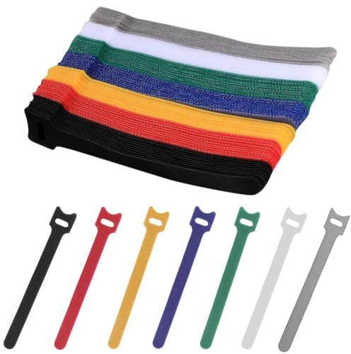 70 PCS Reusable 150x10mm Hook and Loop Nylon Straps for Headphones, Electronics, Desk Management, Home Office - 7 Colors