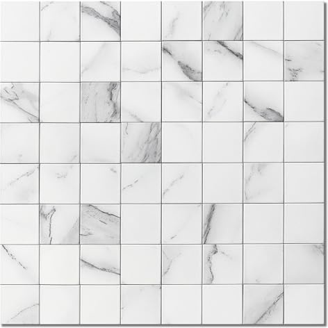 M MOFIT Marble Tile Stickers Peel and Stick Wall Tiles,Self Adhesive Sticky Tiles for Kitchen Walls Bathroom Waterproof(5PCS,White)
