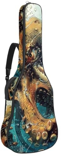 Bassgitarrentasche mit Tiefsee-Oktopus-Monster, Akustikgitarrentasche 101,6 cm (40 Zoll) E-Gitarrenkoffer, wasserdichte Oxford-E-Gitarre, Gigbag für akustische Konzertgitarre, Ukulele,