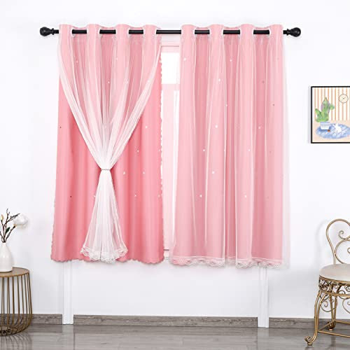 Verdunkelungsvorhang für Mädchenzimmer, Sternausschnitt, 177,8 x 137,2 cm, doppellagig, Ösenvorhänge für Wohnzimmer, Kinder, Vorhänge mit Stern-Design, Rosa