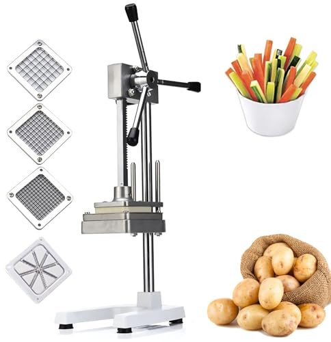 Manual French Fry Cutter，Commercial Potato Slicer Stainless Steel Fruit Vegetable Chopper with 3 Replacement Blades 3/10-Inch,2/5-Inch & 3/5-Inch Blades for Restaurants, Home&Kitchen