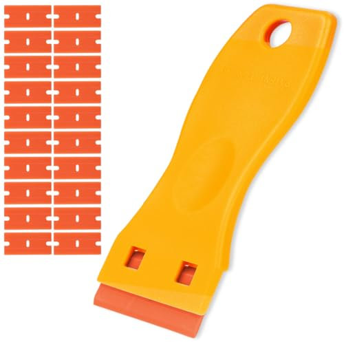 Flintronic Schaber, Keramikschaber mit 20 Kunststoffklingen, Schaber Küchenschaber Set, Keramik Kratzer, Herd Glasschaber, Herdschaber für Kochfeld, Backofen, Glaskeramik(Gelb)