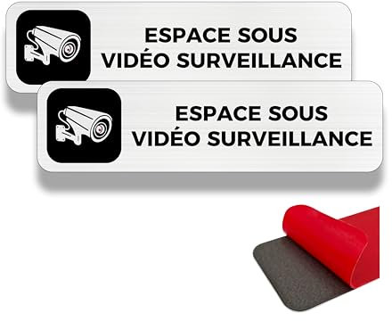 FloraVigo Panneau de Caméra, 2 Panneaux de Propriété Privée, 19×5 cm, Alarme de Sécurité, Intérieur/Extérieur, en Aluminium, Avec Autocollant (Vidéo Surveillance)