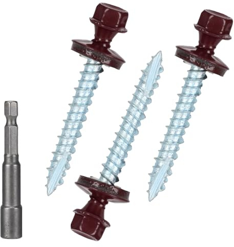 Metal Roofing Screws 10 x 1-1/2 inch, Brown Hex Head Sheet Metal Roof Screw with EPDM Washer for Corrugated Roofing (250Pcs)