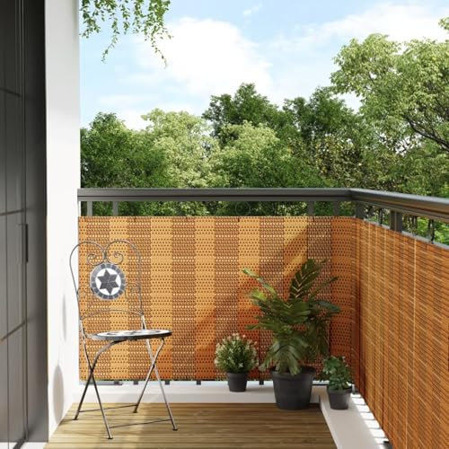 Homgoday Biombo de balcón marrón claro, 400 x 80 cm, de poliratán, biombo de exterior, balcón, jardín, separador de jardín, separador exterior