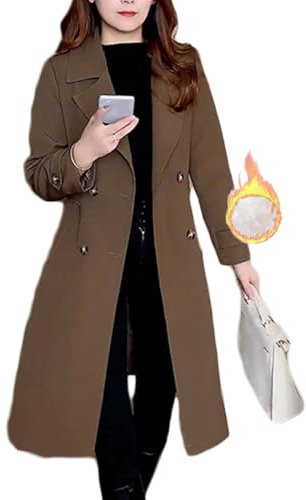 BIUBIULOVE Elegante Trench da Donna con Fodera in Peluche, Monopetto con Revers A Tacca, Casual, Medio Lungo, Invernale, Trench, Giacca Calda Invernale da Donna, Modello Caban (L,caffè)