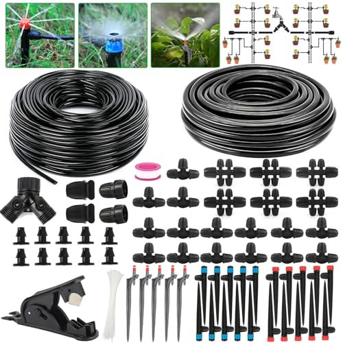 Sulataya 236FT Drip Irrigation System, Automatic Drip Irrigation Kits with 1/2 1/4 Drip Irrigation Tubing for Outdoor Plant, Garden Plant Watering Devices for Yard, Patio, Lawn, Raised Bed, Greenhouse