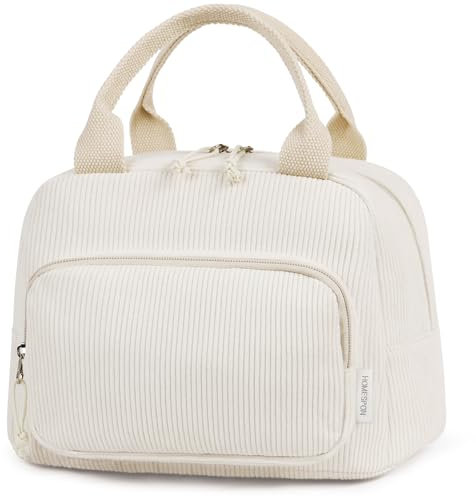 HOMESPON Insulated Lunch Bag for Women Men Adult Cute Corduroy Cool Bag Lunch Box Container Large Capacity Lunch Tote for Work School or Picnic (Beige)