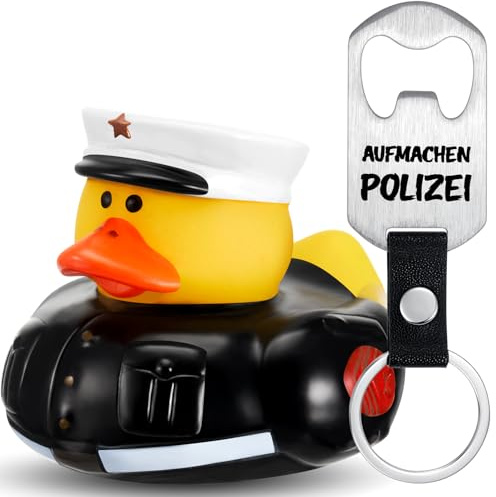 Jadive Coffret Cadeau Policier Canard en Caoutchouc de Police Porte-Clés Ouvre-Bouteille de Police Canard en Caoutchouc Cadeau Drôle pour Papa Maman Collègue Petite Amie