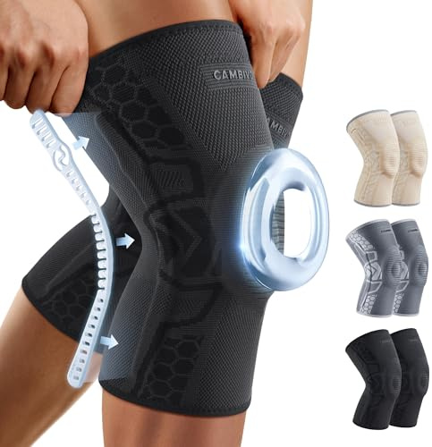CAMBIVO 2 Pack Knee Brace for Men and Women, Knee Sleeves with Patella Gel Pad and Side Stabilizers, Knee Compression Sleeves for Knee Pain Relief, Running, Workout-Elite Motion Series (Black Small)