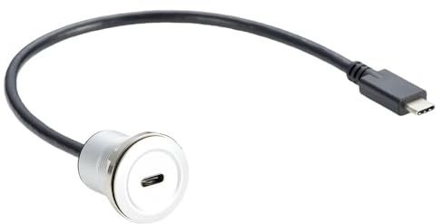 Aluminium Alloy 10Gbps USB Type C 3.1 Male to Female Flush Mount Cable USB C Converter Extension Cable Threaded Fixed Mount Connector Short Cable for Car Boat Motorcycle Motorbike(0.3M/1FT)