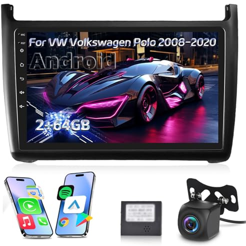 [2G+64G] Android Radio de Coche para VW Volkswagen Polo 2008-2020, | Estéreo de Coche con Pantalla Táctil con Carplay Inalámbrico y Android Auto/Bluetooth/WiFi/Bluetooth/EQ/FM RDS Radio