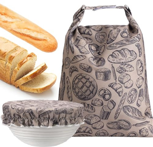 Xuniea 2 Pcs Beeswax Bread Bags 12 x 16 Reusable Linen Bread Bag for Sourdough Homemade with 10 Cotton Bowl Cover Freezer Food Storage Wraps to Keep Fresh, Baker Gift Set