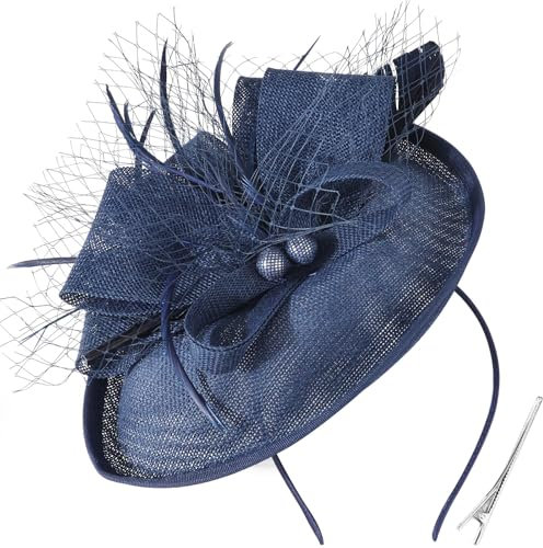 DRESHOW Blume mit Einzelnem Pfeil Feder Fascinators Hut Stirnband und Eine Gegabelte Clip Braut Kopfbedeckung Derby Fascinator Pillbox Hut Kopfschmuck für Mädchen & Damen