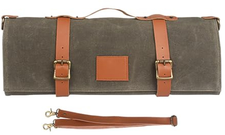 Foldable Chefs Tool Organizers Bag Waxed Canvas Kitchen Tool Carry Case for Outdoor Cooking and Competitions