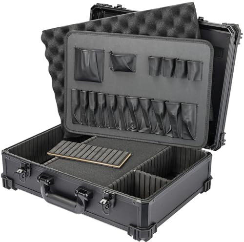 HMF Werkzeugkoffer leer, Werkzeugkasten groß mit Rasterschaumstoff | 46 x 33 x 15 cm