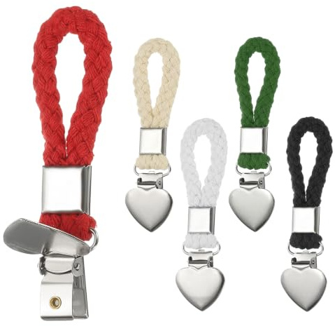 PATIKIL 5 Pcs Hanging Tea Towel Clips, 1.2 Width Braided Cotton Loop Towel Clip with Silver Metal Clamp for Kitchen Bathroom RVs Camping Hanging Organize Tool, Multicolor