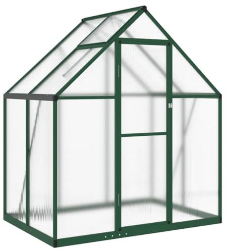 Serra da giardino in alluminio e policarbonato, per piantare all'aperto, con finestra e porta, riparo invernale per piante, verde, 169 x 114 x 195 cm