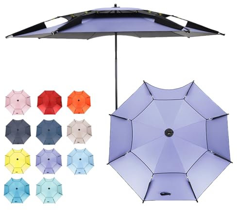 Großer Strandschirm 200 220 240 cm, winddichter Sonnenschutz mit UV-Schutz 50+, tragbarer Angelschirm mit Erdspieß, für Reisen, Camping, Terrasse, Garten, Balkon (Beige), violett, 200 cm