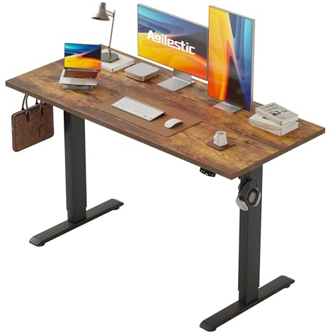 Agilestic Höhenverstellbarer Schreibtisch 130 x 60 cm | Schreibtisch höhenverstellbar elektrisch, 2 Speicherplätze, Stehschreibtisch, Computertisch für Homeoffice, Braun