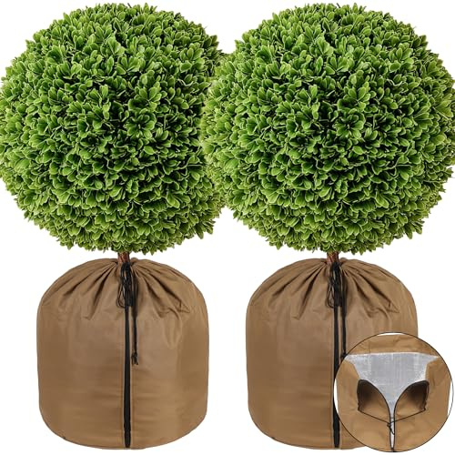COZCLAM Lot de 2 Housses Thermiques pour Plantes en Pot 65×70 cm Protection Hivernale avec Doublure en Aluminium, Fermeture Éclair et Cordon – Housse pour Pots de Fleurs, Protège Les Racines du Gel