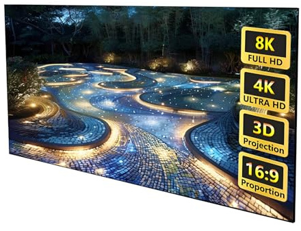 Pantalla de Proyección de Marco Fijo 80/100 Pulgadas, 16:9 3D 4K 8K Ultra HD Pantalla de Proyector en Pared for Cine en Casa u Oficina(72in 16:9)