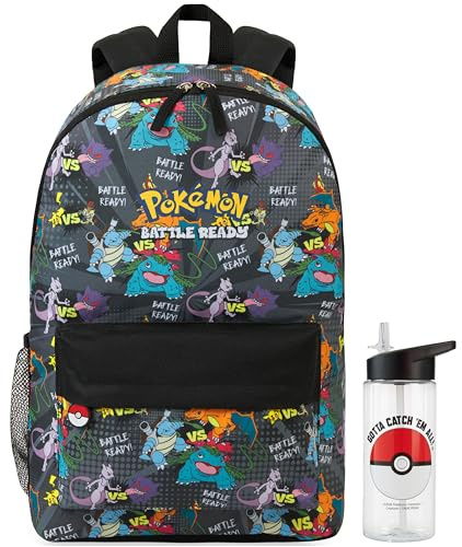 Get Trend Pokemon Mochila Niño y Botella Sin BPA 500 ml, Set Infantil, Grande Mochila Escolar Deporte y Ocio, Idea de Regalo Niño (Multi Battle Pokemon)